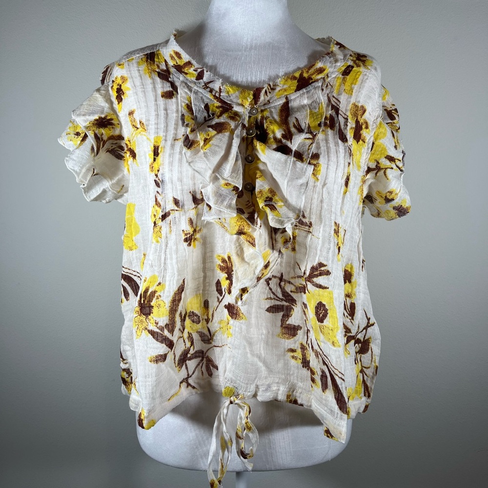 NWT Free People Naya Floral Ruffle Blouse (Ivory Combo) - Picture 2 of 9